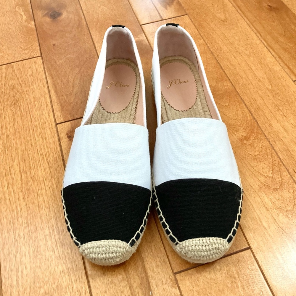 J. Crew canvas cap-toe slip-on espadrilles black/white Size 11